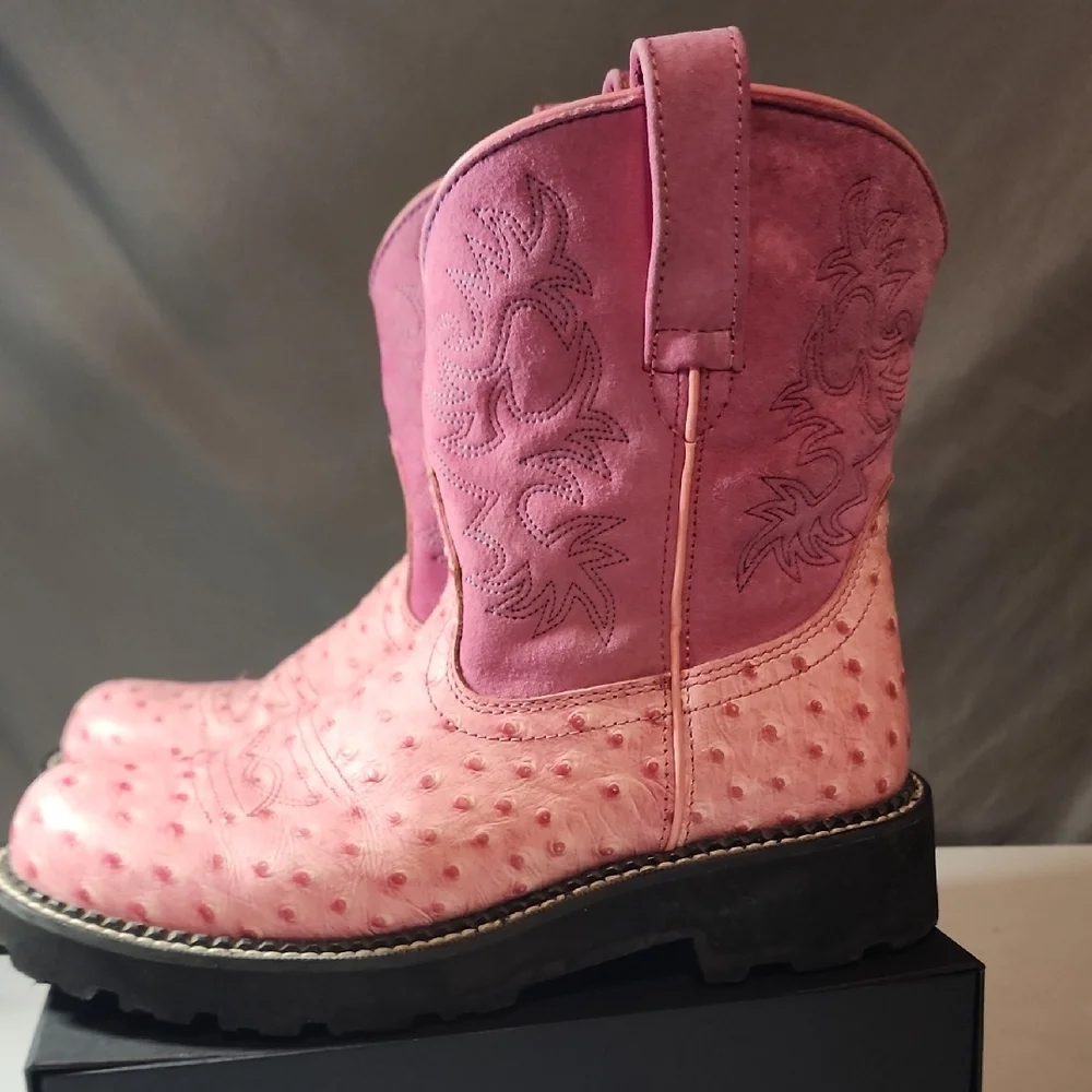 Ariat Two-Tone Pink Ostrich Ankle Boots - Picture 5 of 8